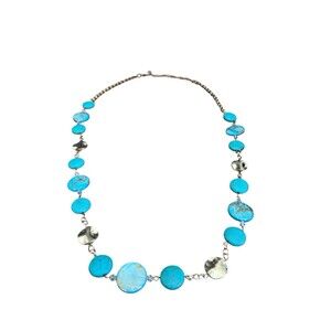 Charming Charlie Chunky Turquoise Stone Bead Gold Tone Necklace 30"